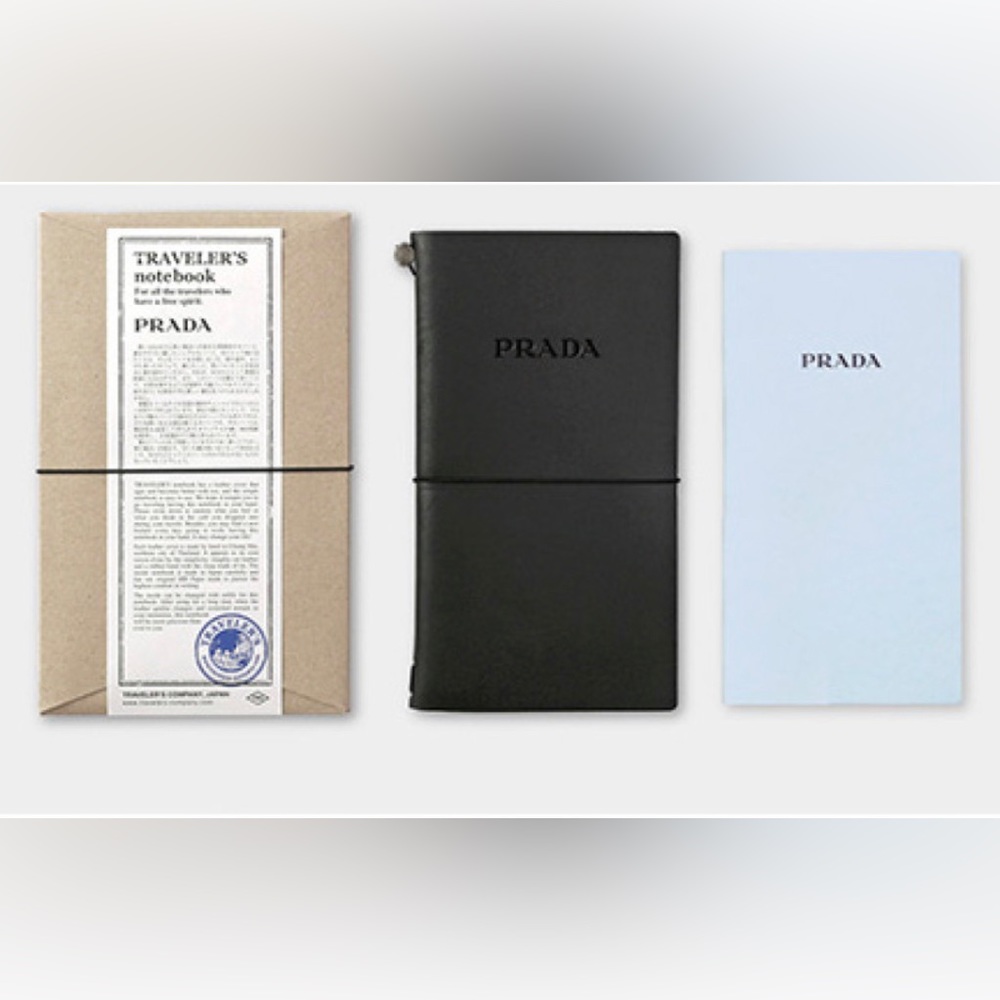 NWT unopened PRADA X Traveler’s Company Leather notebook cover, notebook & pouch